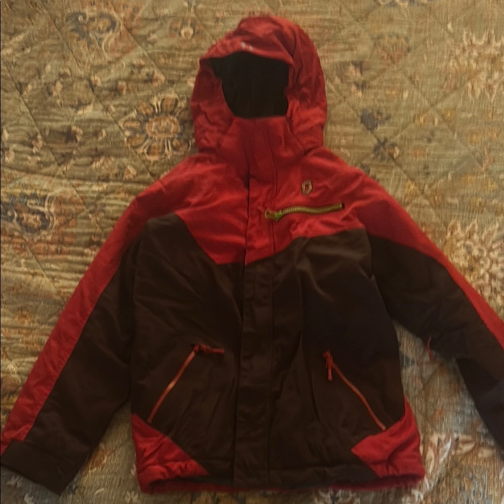 SCOTT Red and Brown Ski Jacket Hooded Design